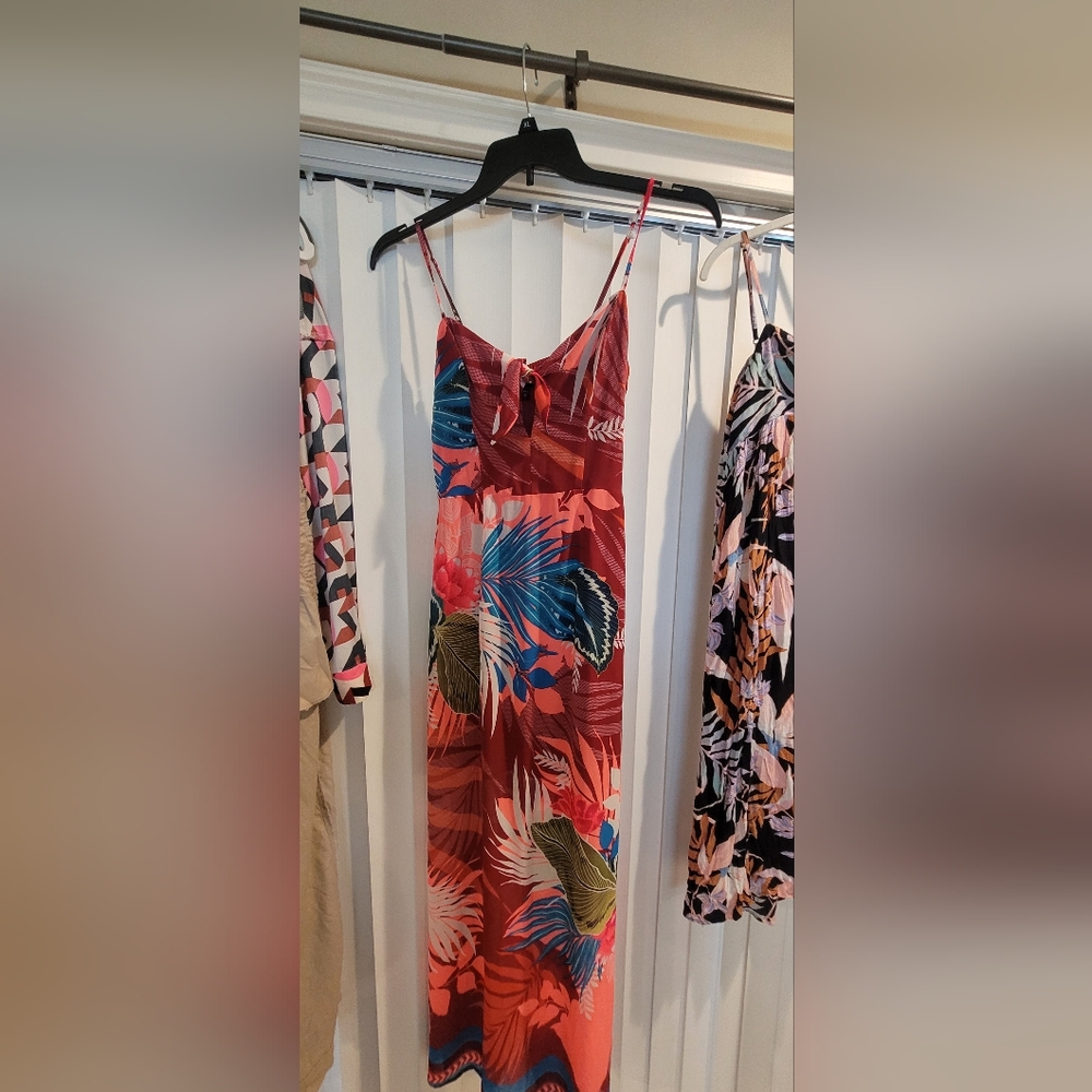 Express Red and Pink Patterned Scarf Maxi Dress